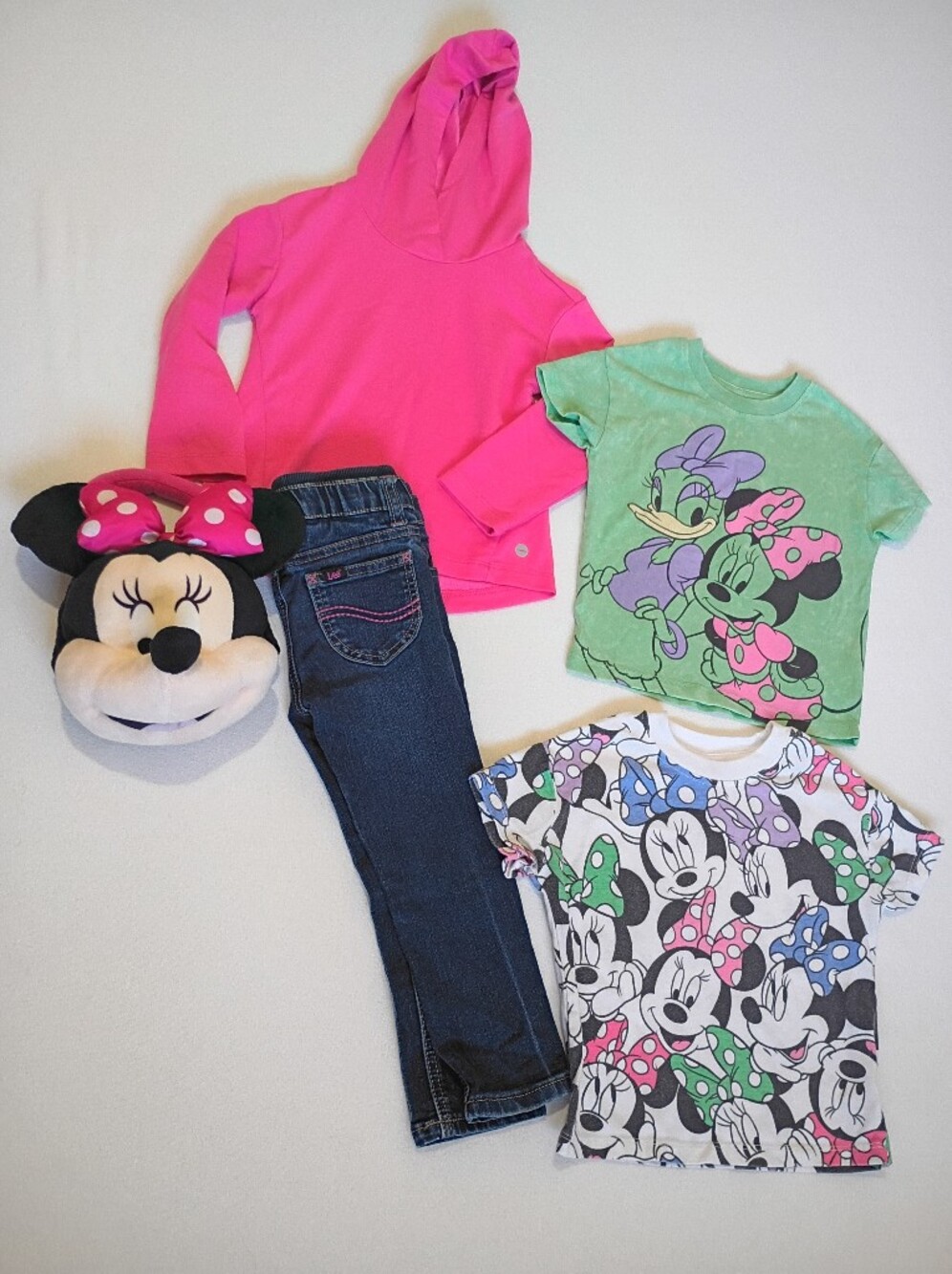 Minnie Mouse Graphic Tees Hoodie Jeans & Plush Purse Lot 3T Pink Green Blue